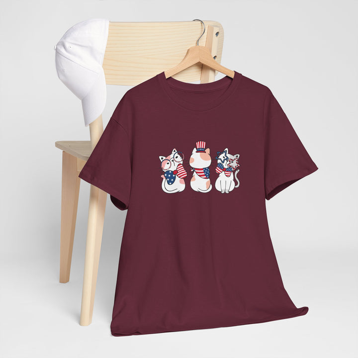 Flag Waving Cats Cotton Tee
