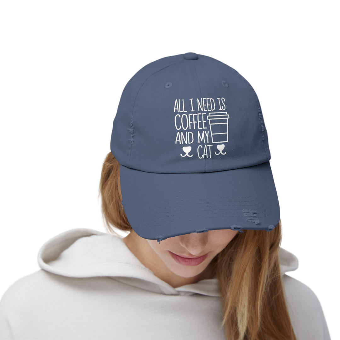 Coffee and My Cat Unisex Distressed Hat