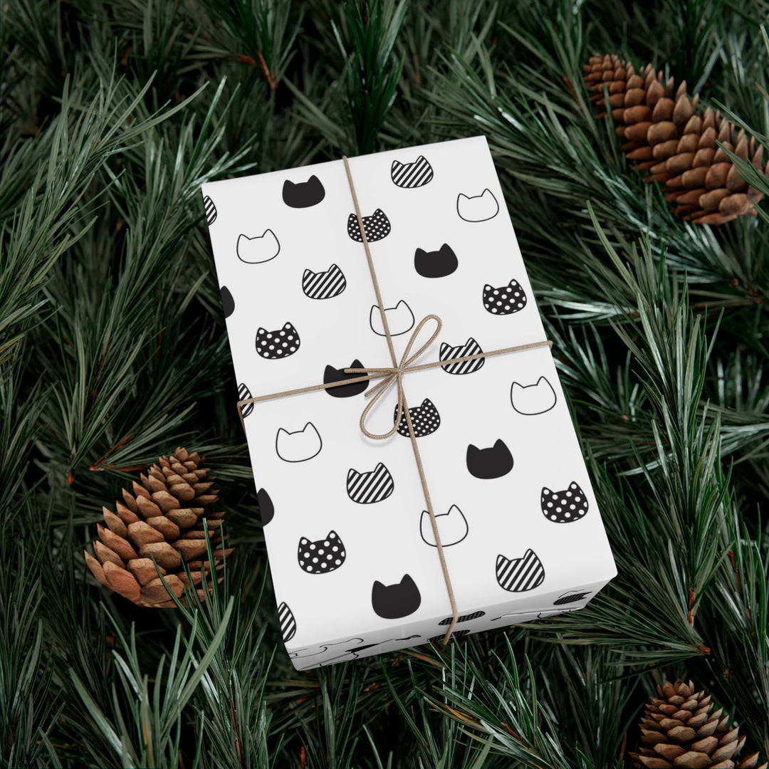 Patterned Black and White Cat Head Gift Wrap