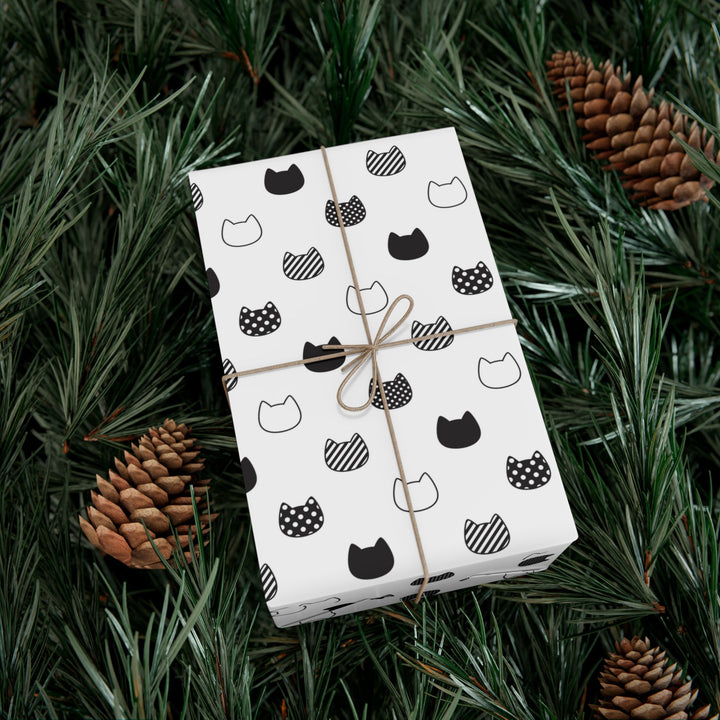 Patterned Black and White Cat Head Gift Wrap
