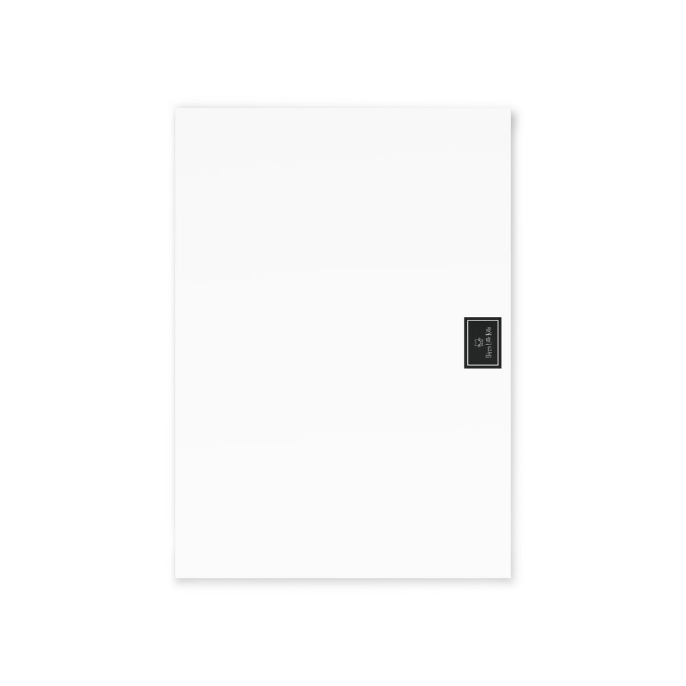 white greeting card back with black Happy Little Kitty logo at bottom center