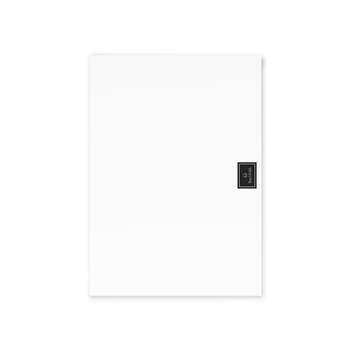 white greeting card back with black Happy Little Kitty logo at bottom center