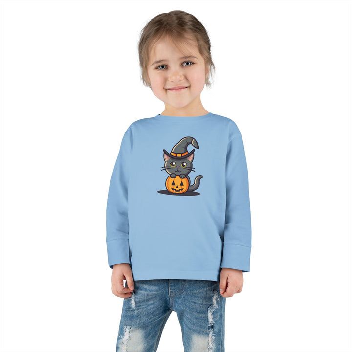 Black Halloween Cat Toddler Long Sleeve Tee