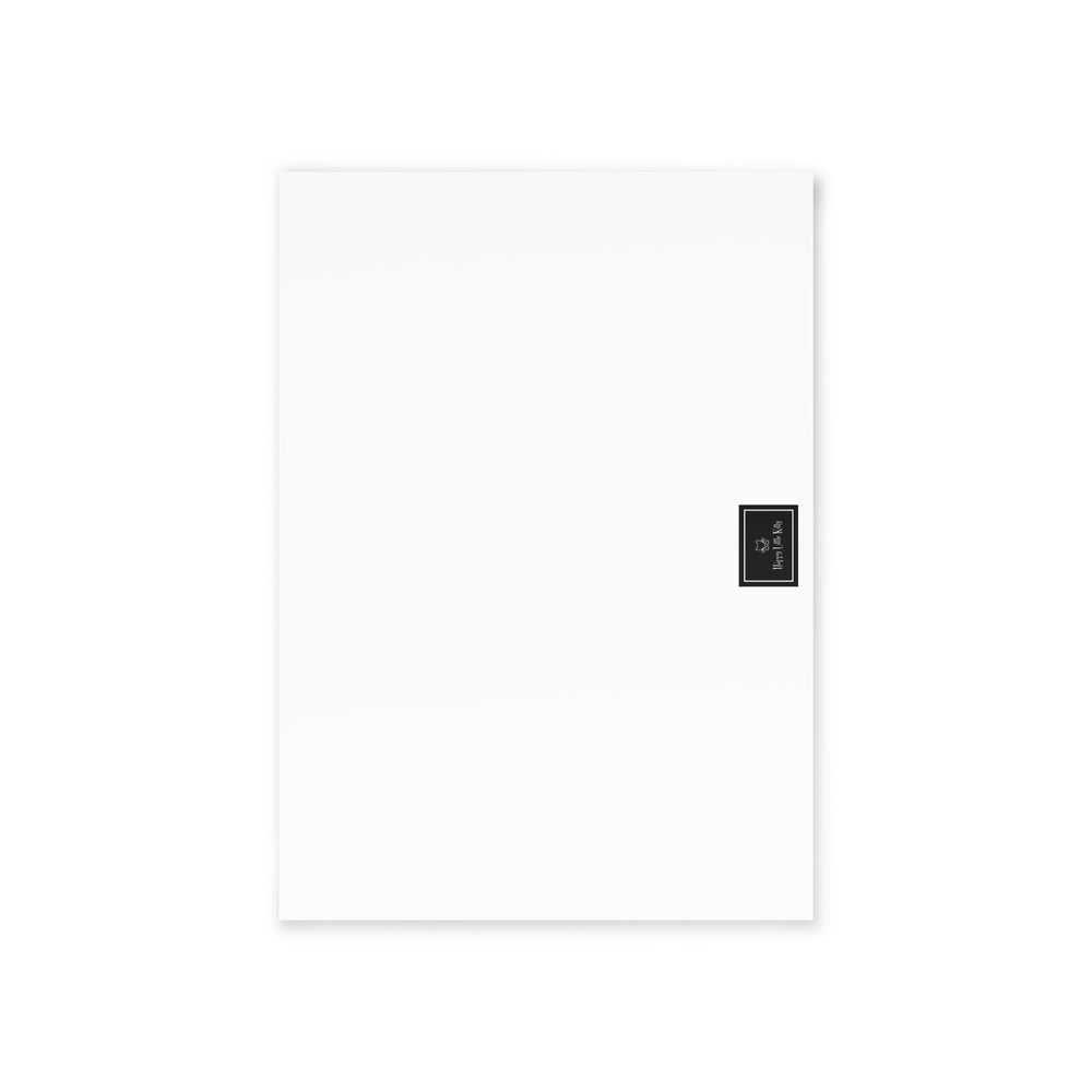 white greeting card back with black Happy Little Kitty logo at bottom center
