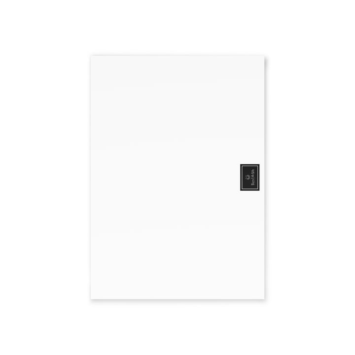 white greeting card back with black Happy Little Kitty logo at bottom center