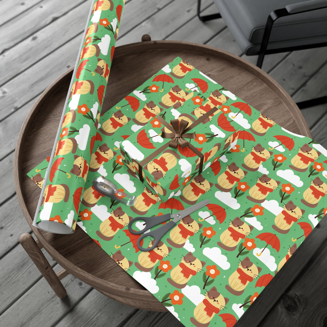 Spring Showers Cat Gift Wrap