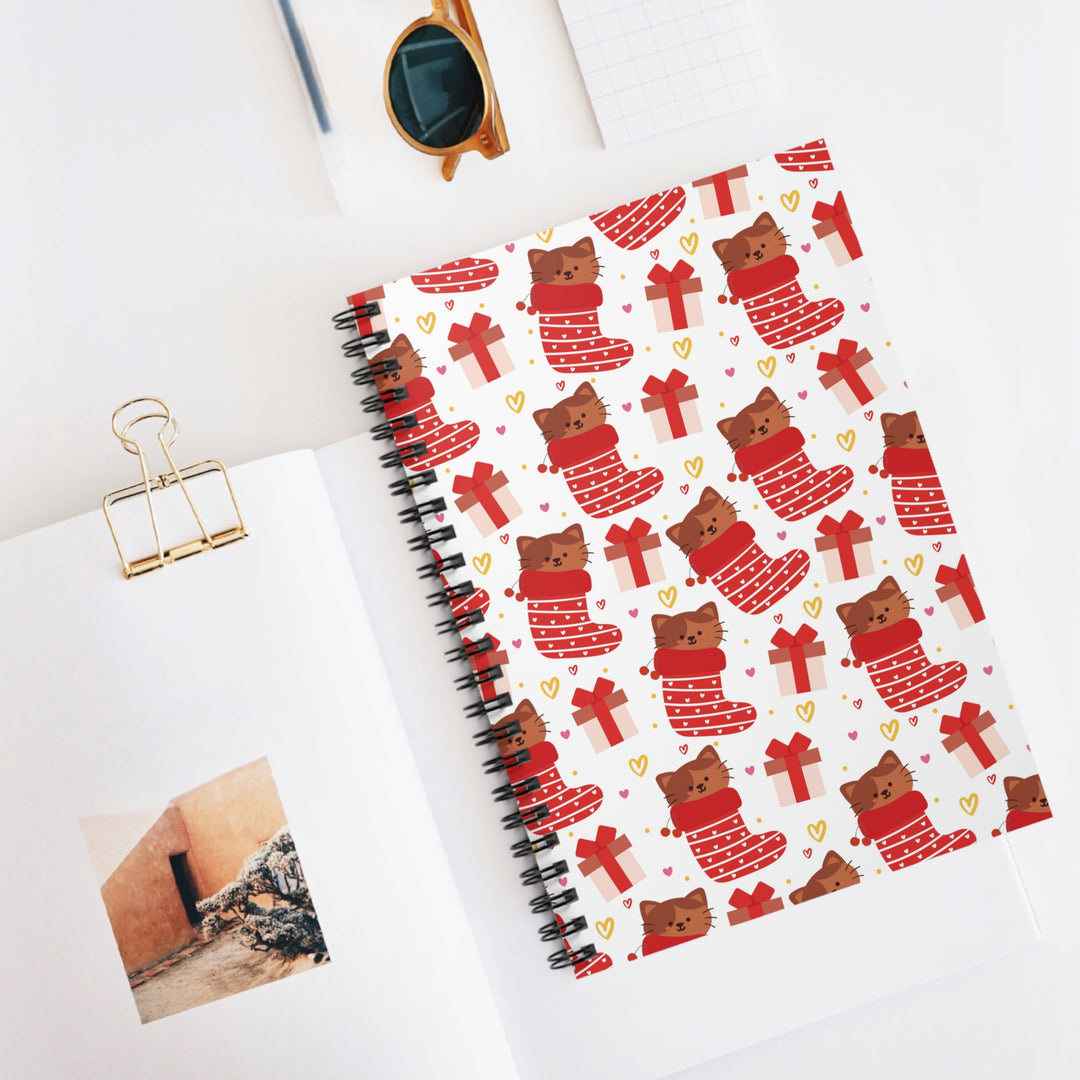 Christmas Stocking Cat Spiral Notebook