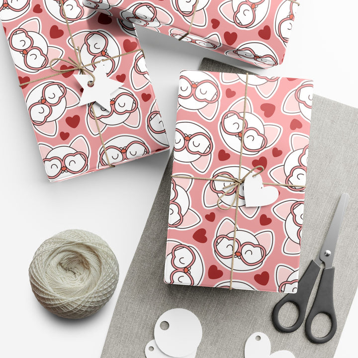 Cat in Heart Glasses Gift Wrap