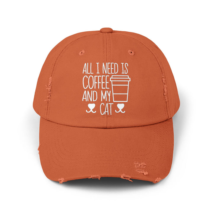 Coffee and My Cat Unisex Distressed Hat