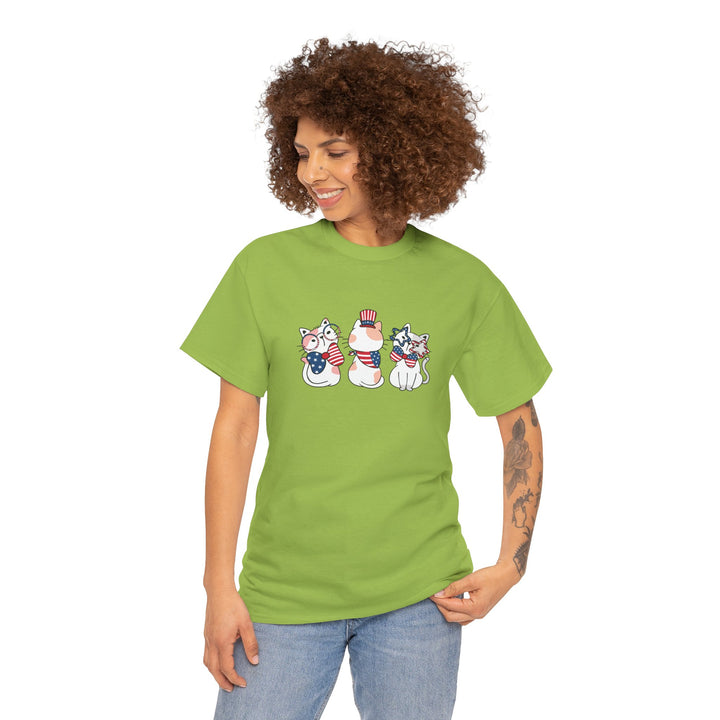 Flag Waving Cats Cotton Tee