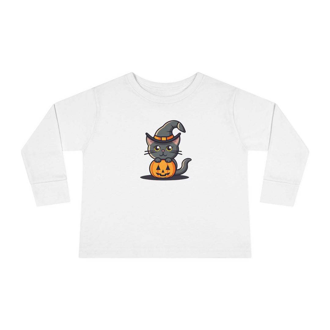 Black Halloween Cat Toddler Long Sleeve Tee