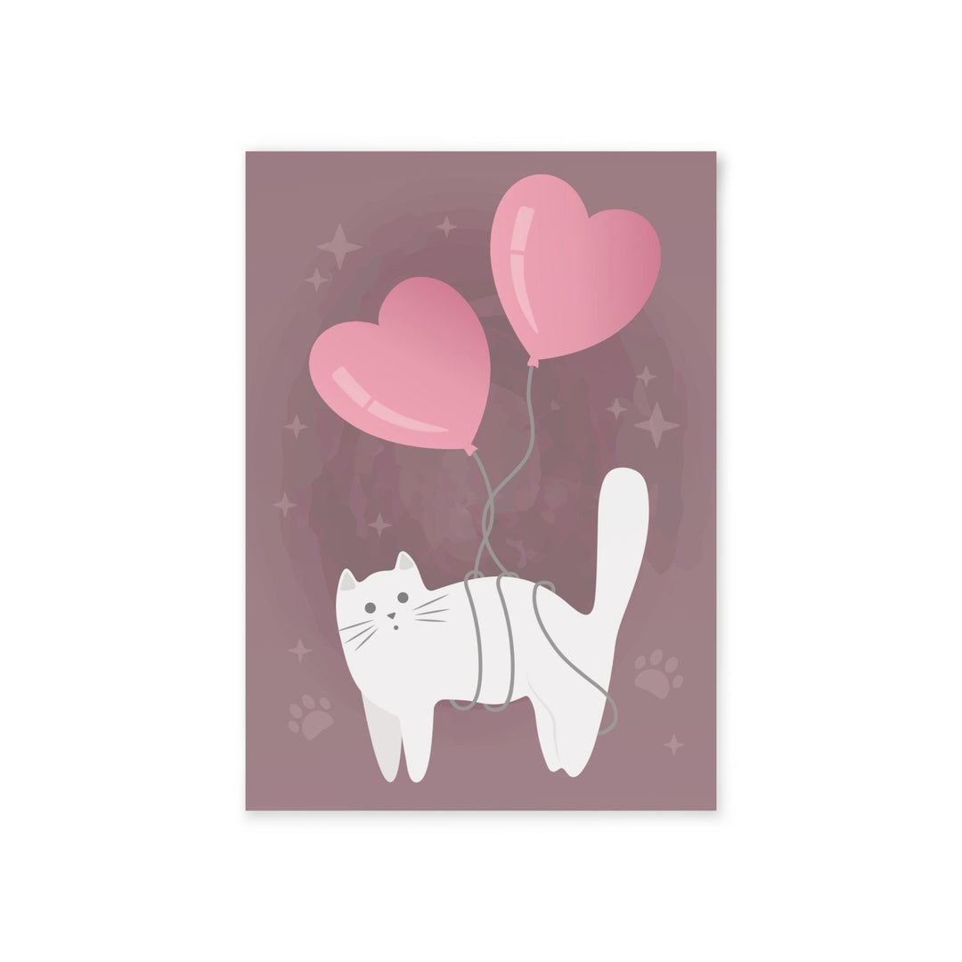 Cat with Heart Balloons Greeting Card