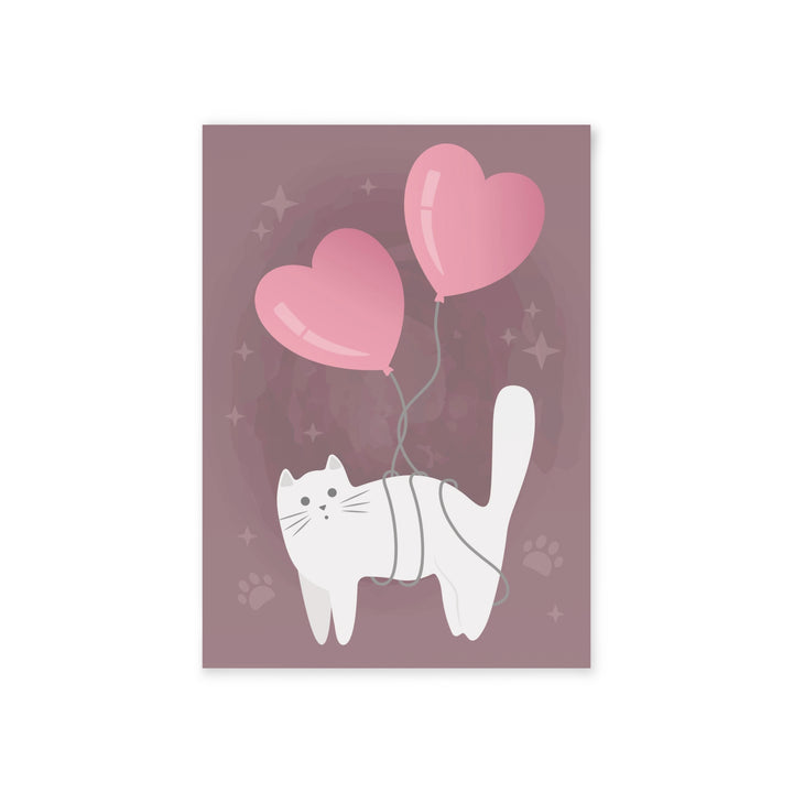 Cat with Heart Balloons Greeting Card
