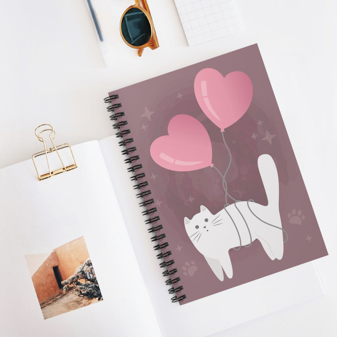 Cat With Heart Balloons Spiral Notebook