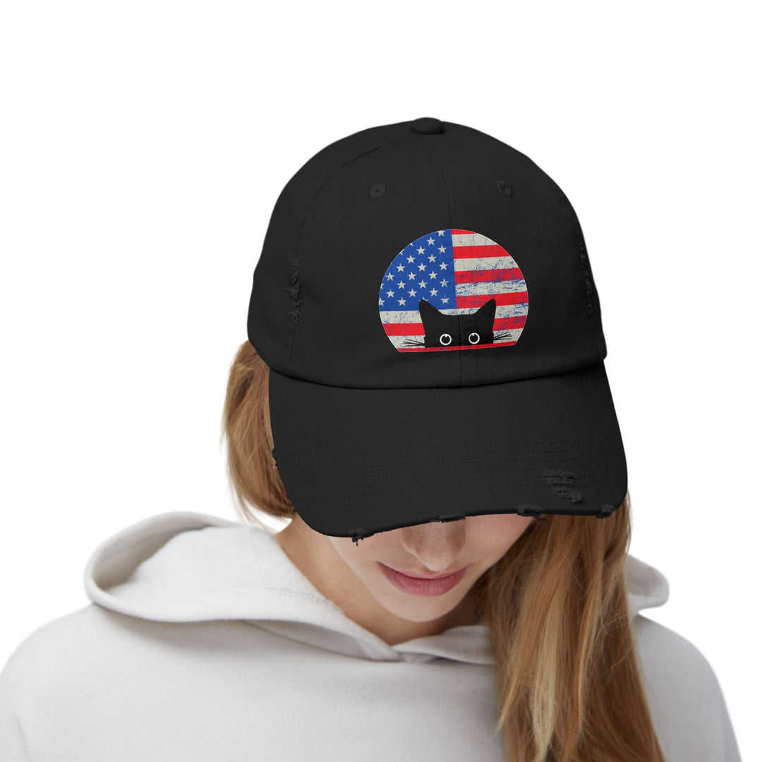Star Spangled Kitty Unisex Distressed Hat
