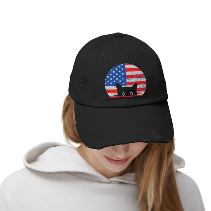 Star Spangled Kitty Unisex Distressed Hat
