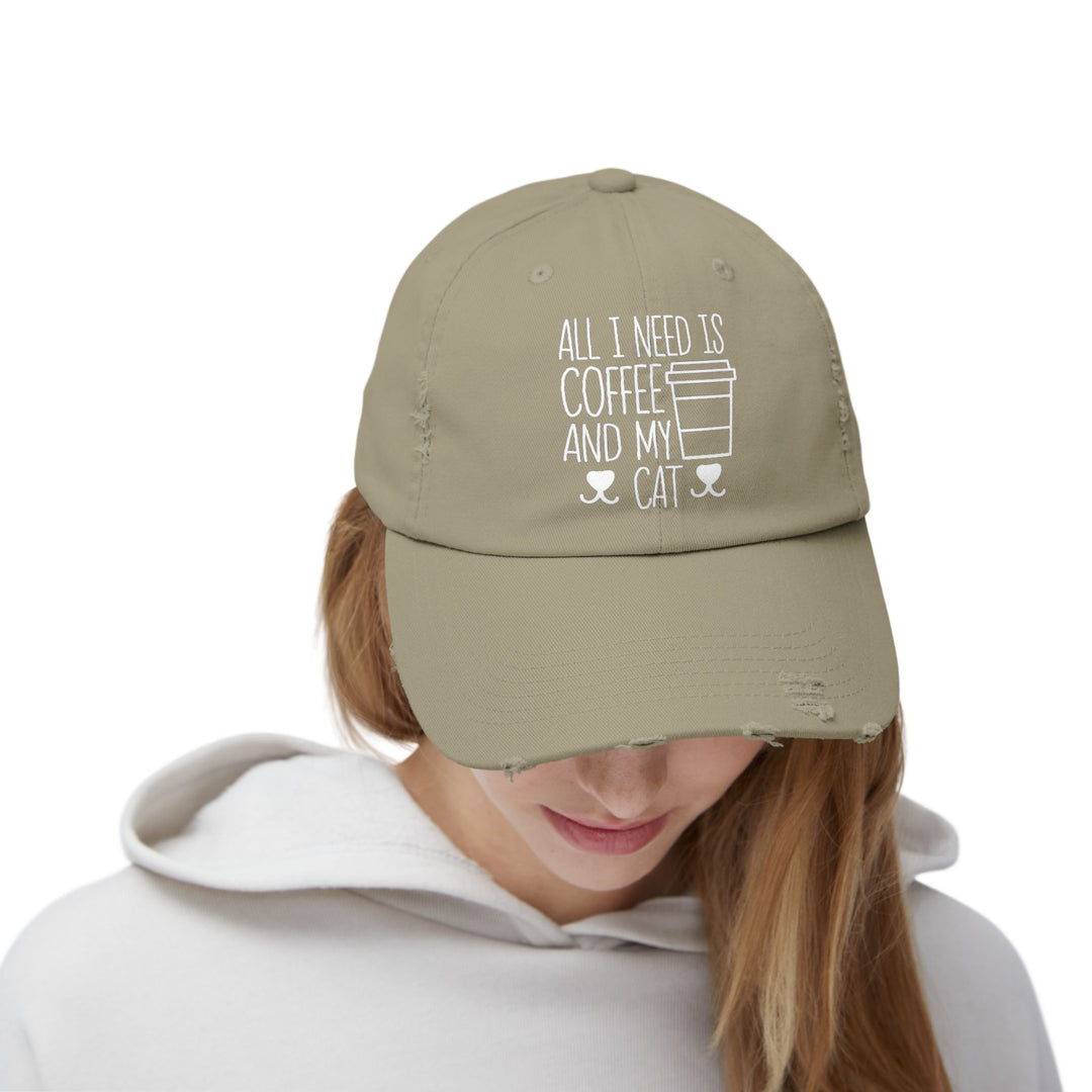 Coffee and My Cat Unisex Distressed Hat
