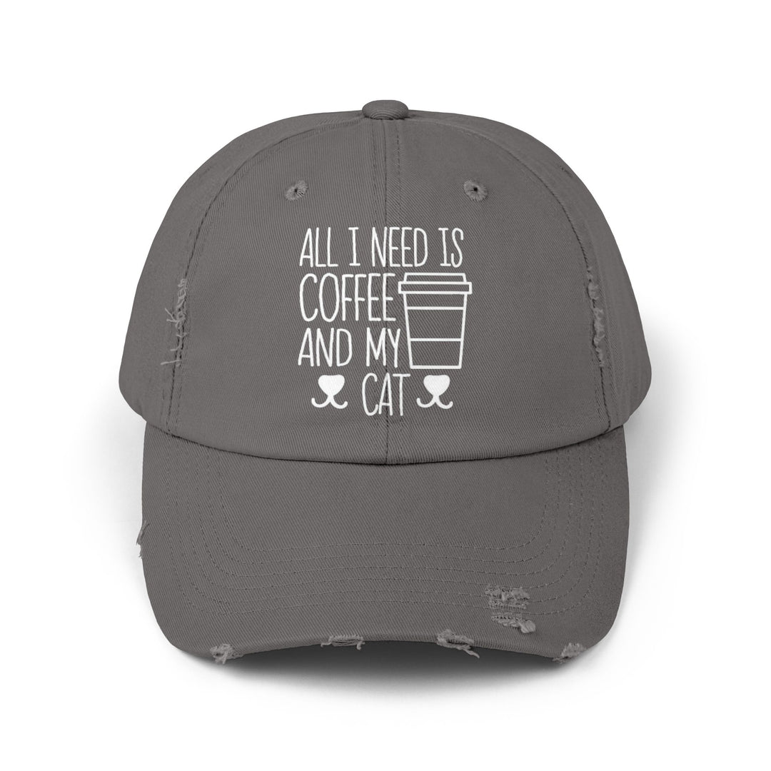 Coffee and My Cat Unisex Distressed Hat