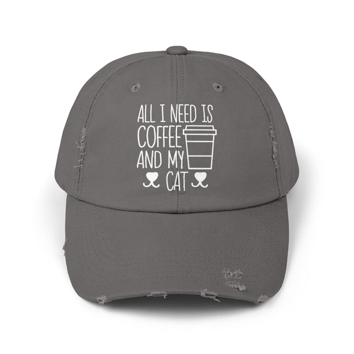 Coffee and My Cat Unisex Distressed Hat