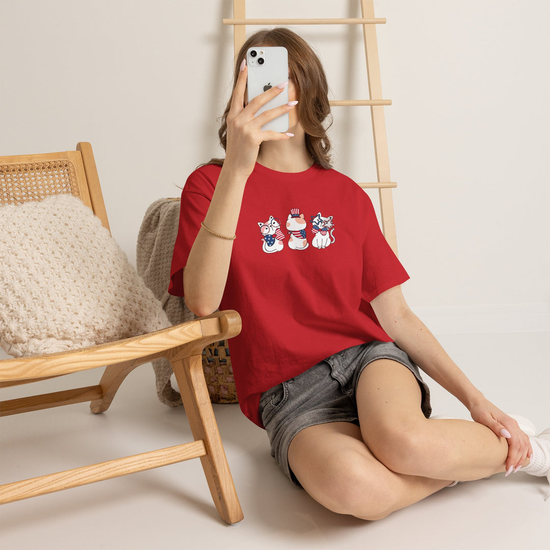 Flag Waving Cats Cotton Tee