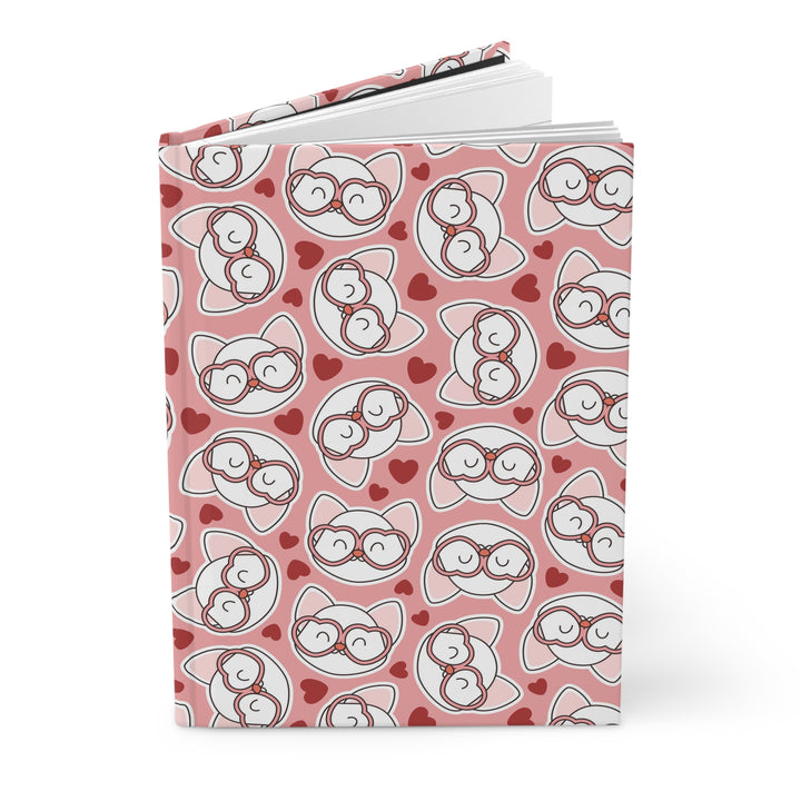 Cat in Heart Glasses Hardcover Journal