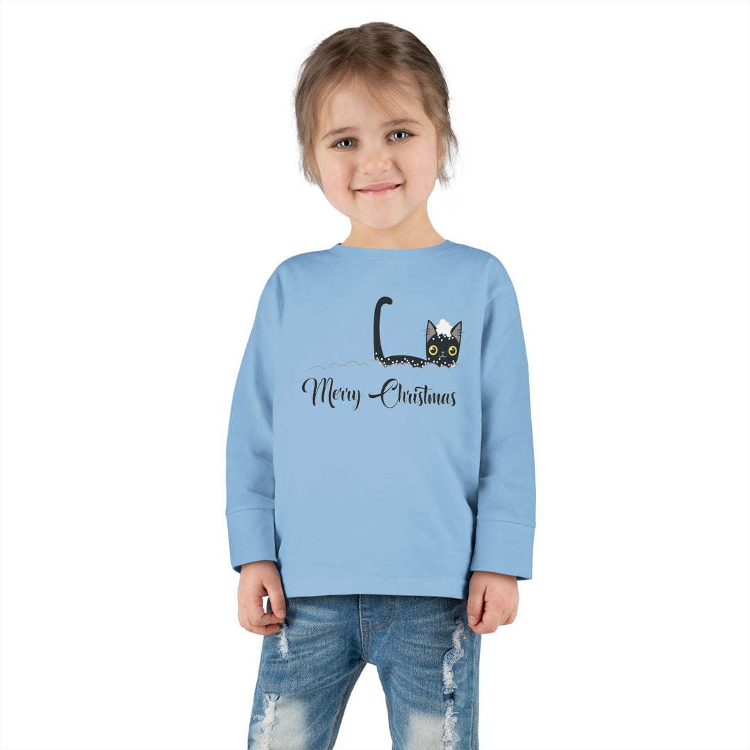 Snowy Christmas Cat Toddler Long Sleeve Tee