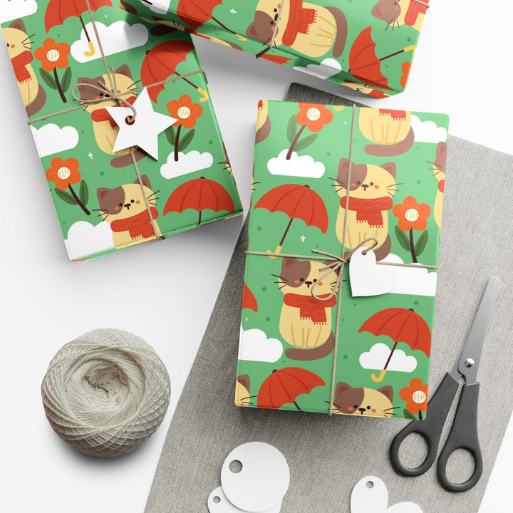 Spring Showers Cat Gift Wrap