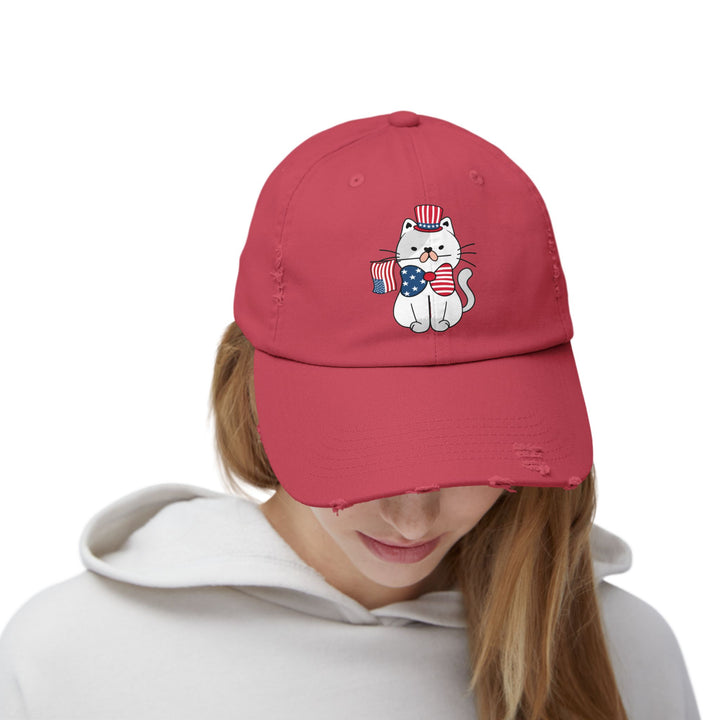 Patriotic Cat Unisex Distressed Hat