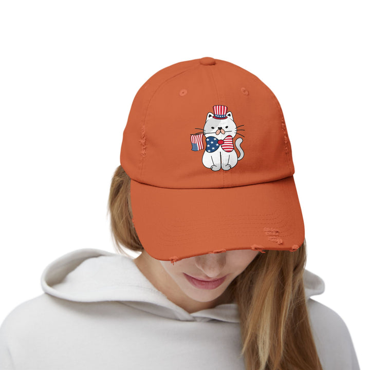 Patriotic Cat Unisex Distressed Hat