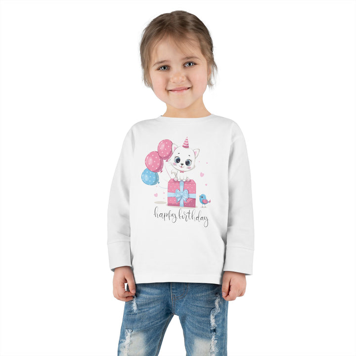 Happy Birthday Kitty Toddler Long Sleeve Tee