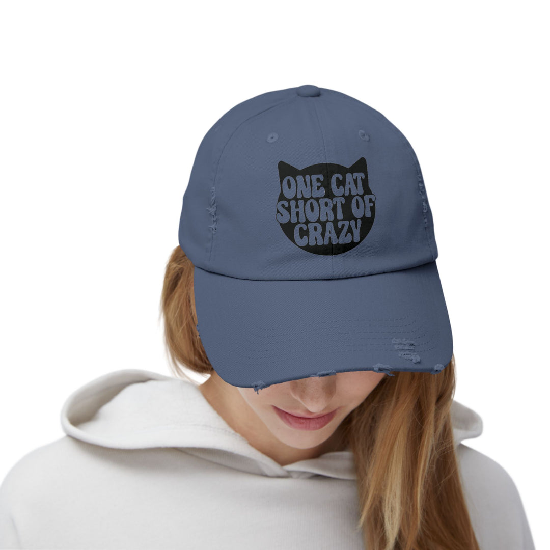 One Cat Short of Crazy Unisex Distressed Hat