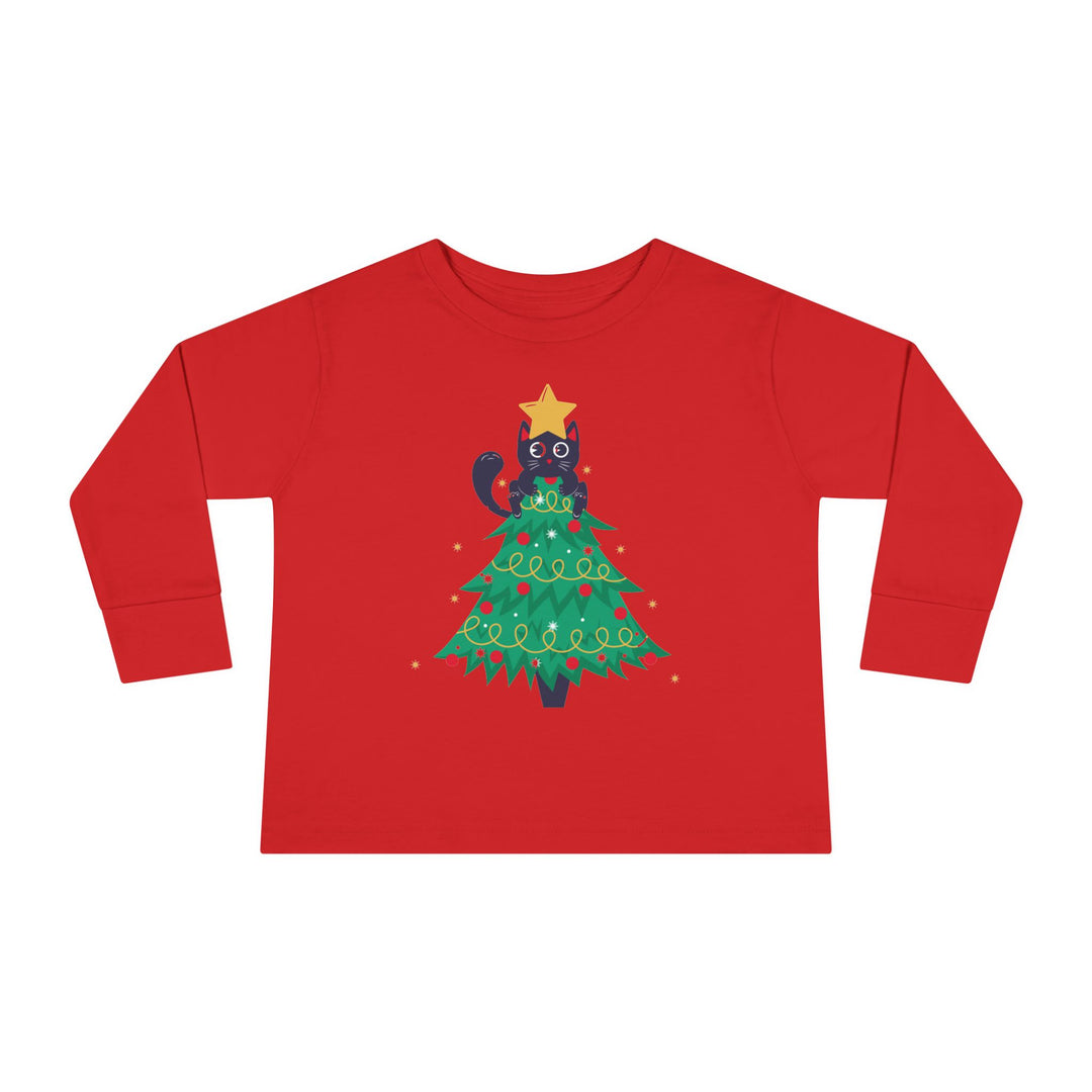 Cat Christmas Tree Toddler Long Sleeve Tee
