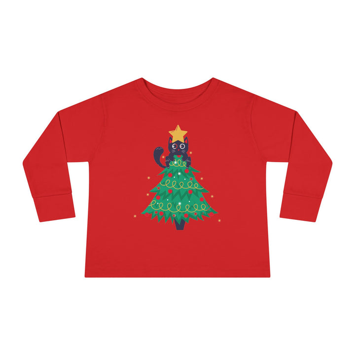 Cat Christmas Tree Toddler Long Sleeve Tee