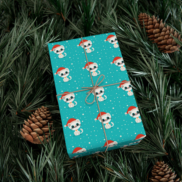 Teal Santa Cat Gift Wrap