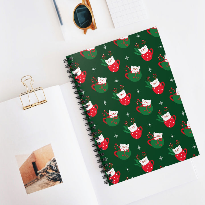 Cat Christmas Cup Spiral Notebook