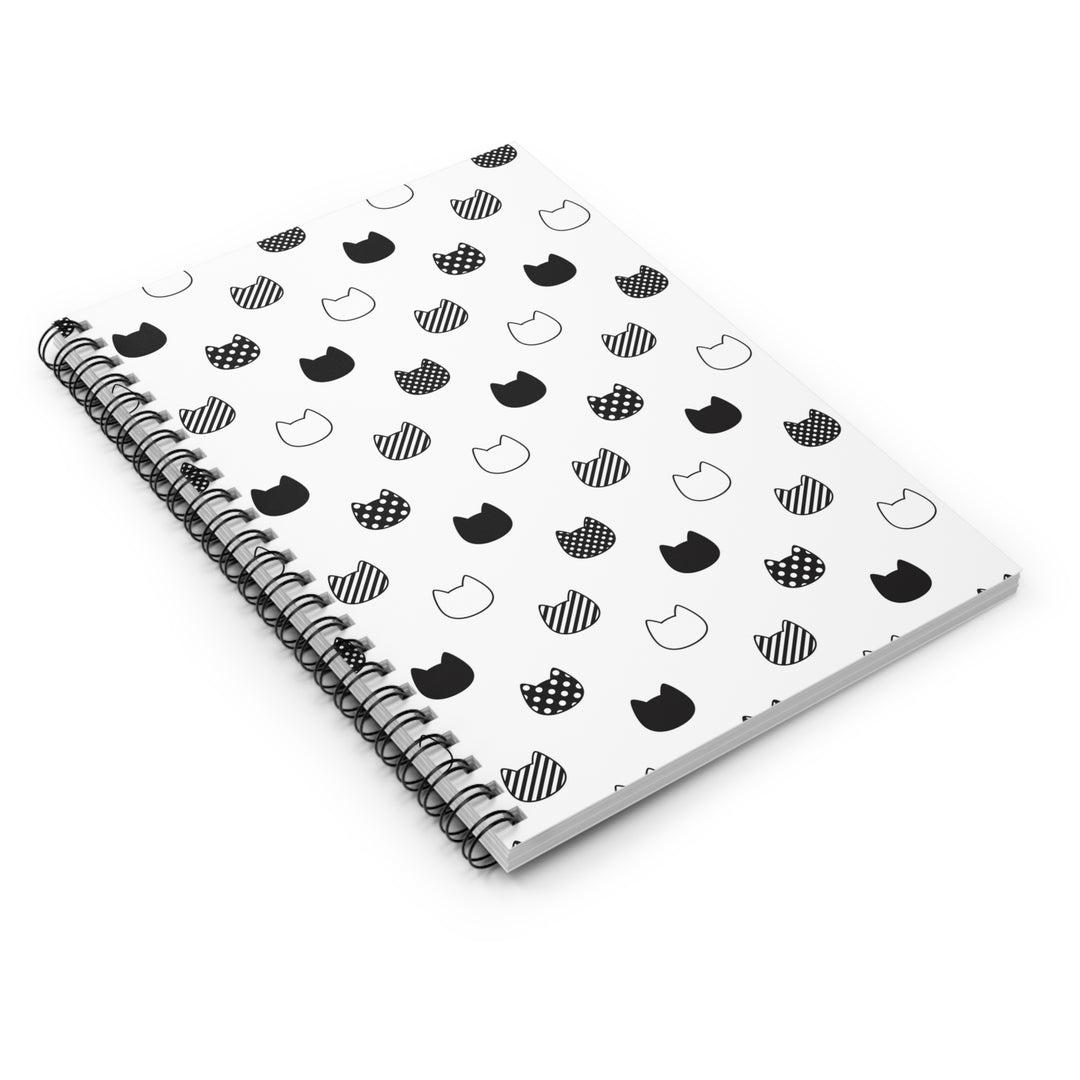 Patterned Black and White Cat Head Spiral Notebook