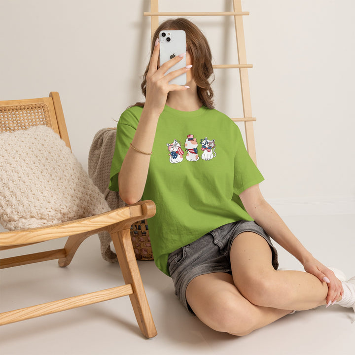 Flag Waving Cats Cotton Tee