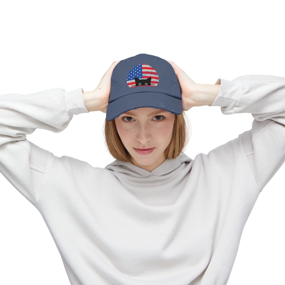 Star Spangled Kitty Unisex Distressed Hat