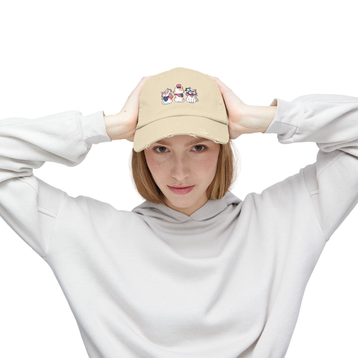 Flag Waving Cats Unisex Distressed Hat
