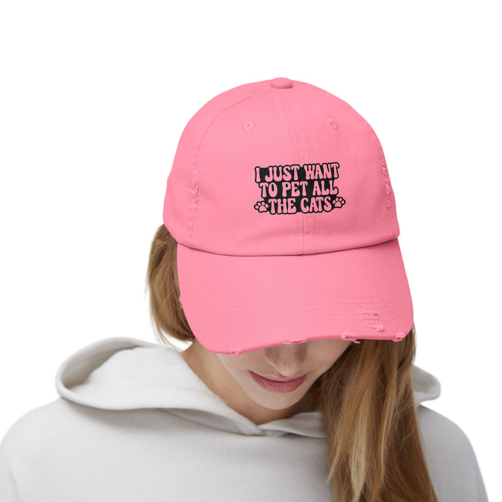 Pet All The Cats Unisex Distressed Hat