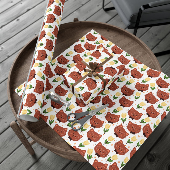 Brown Cat and Tulips Gift Wrap