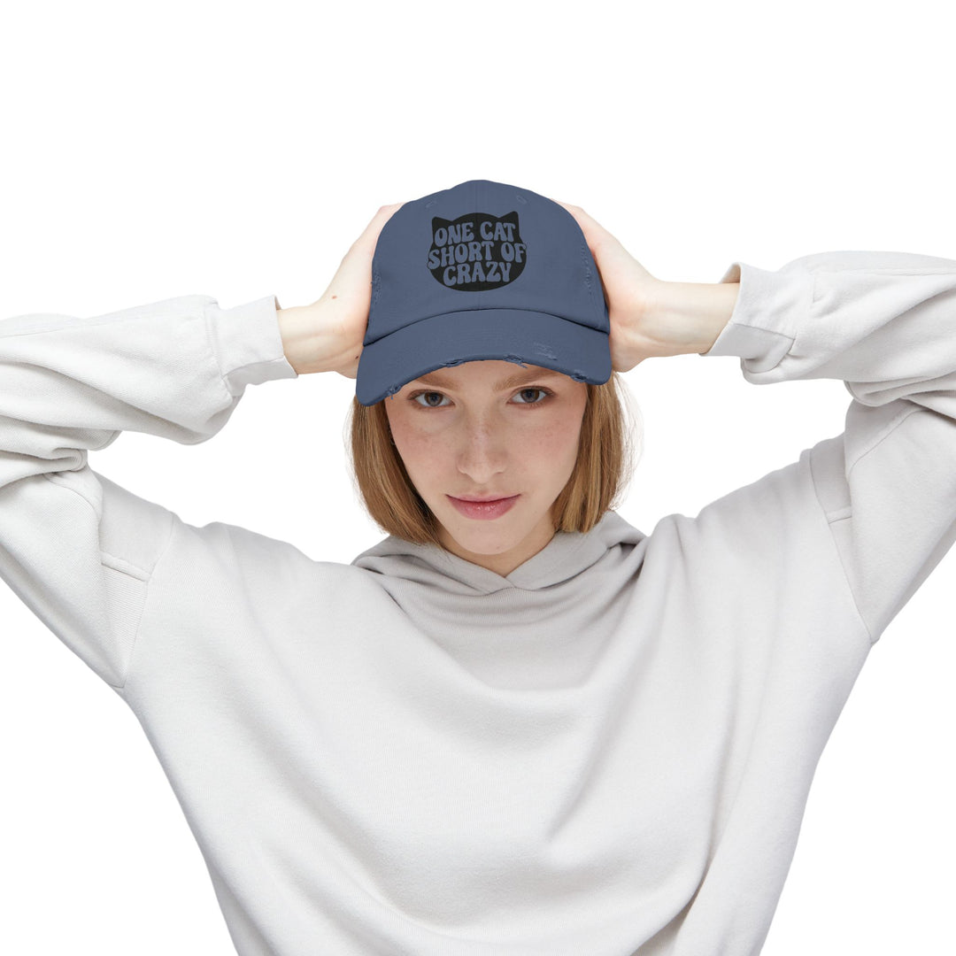 One Cat Short of Crazy Unisex Distressed Hat