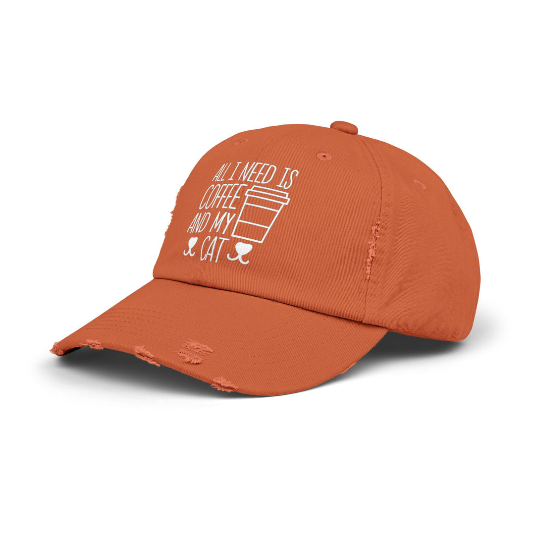 Coffee and My Cat Unisex Distressed Hat