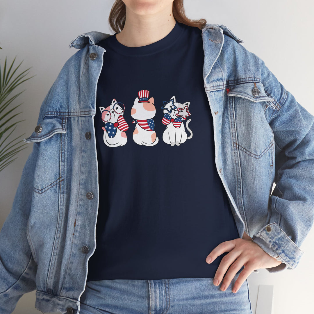 Flag Waving Cats Cotton Tee
