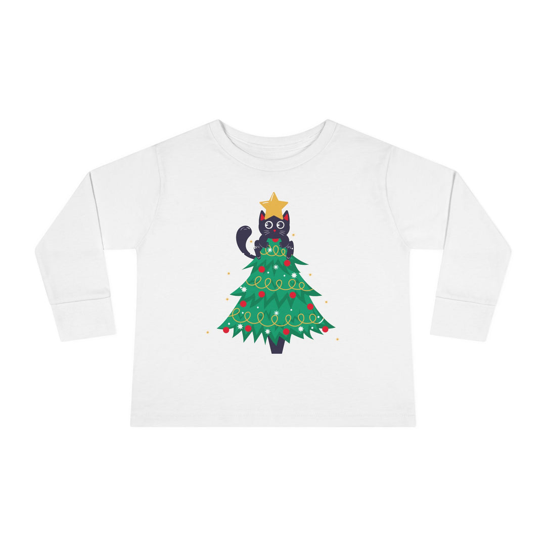 Cat Christmas Tree Toddler Long Sleeve Tee
