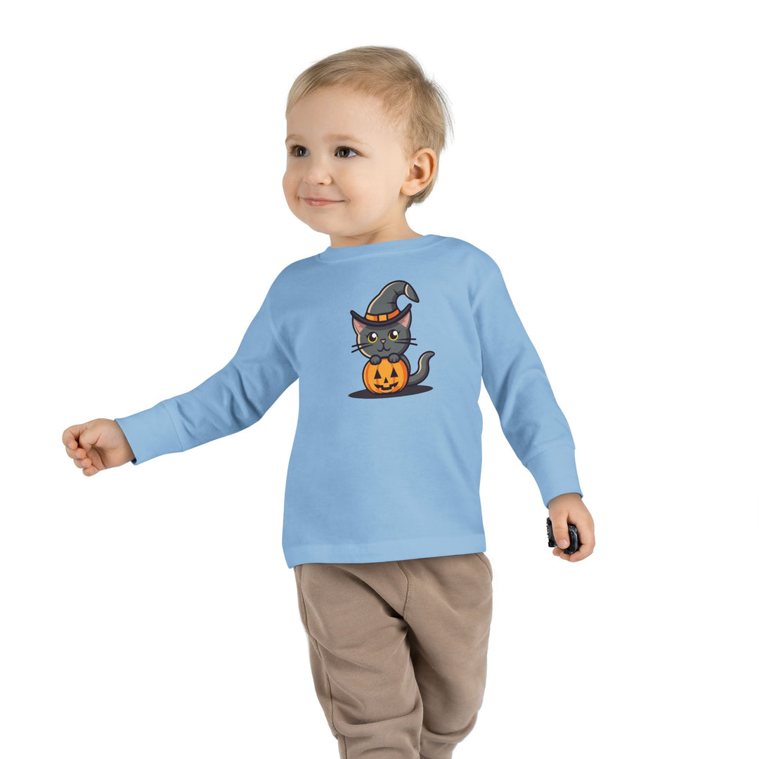 Black Halloween Cat Toddler Long Sleeve Tee