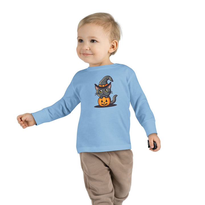 Black Halloween Cat Toddler Long Sleeve Tee