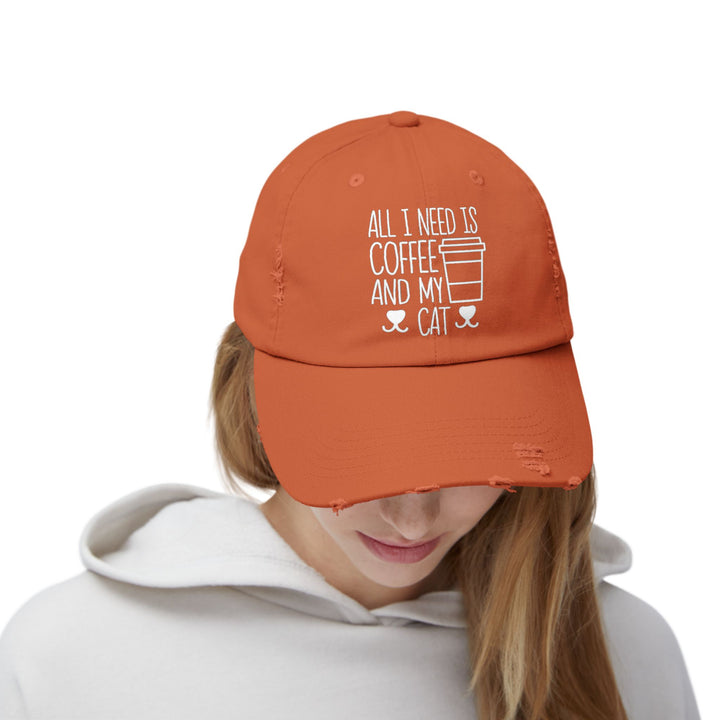 Coffee and My Cat Unisex Distressed Hat
