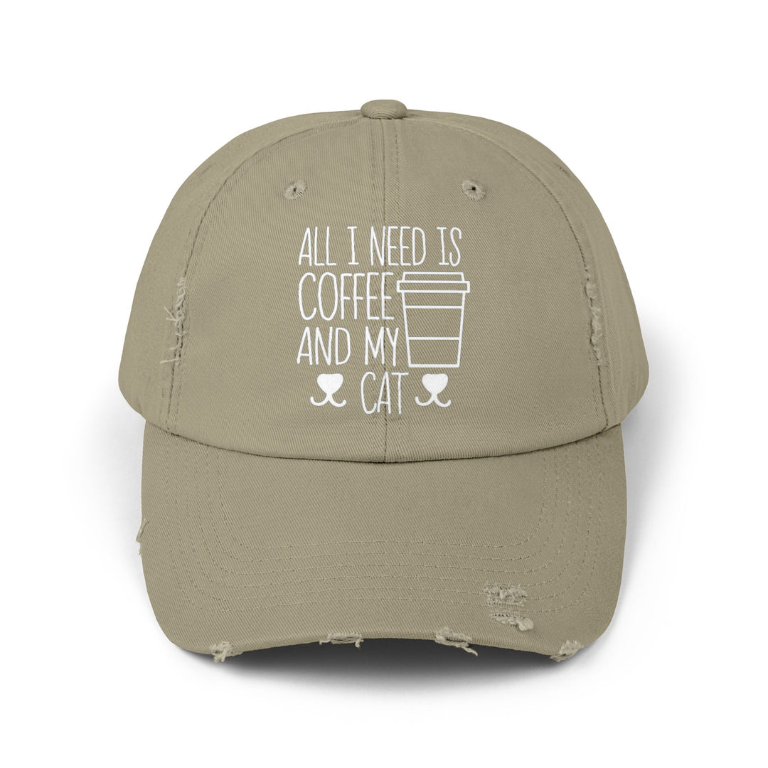 Coffee and My Cat Unisex Distressed Hat