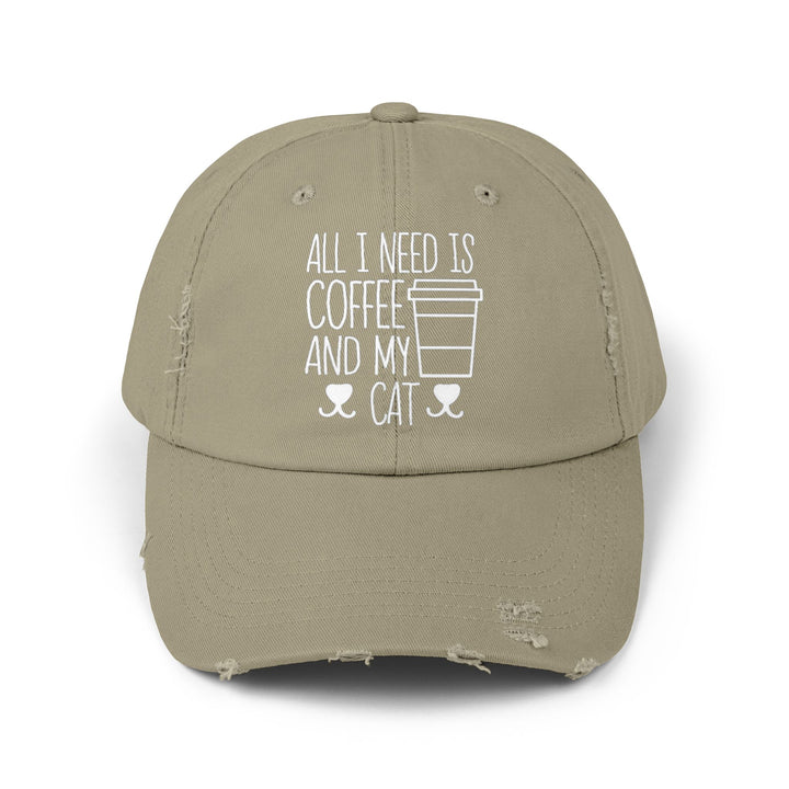 Coffee and My Cat Unisex Distressed Hat